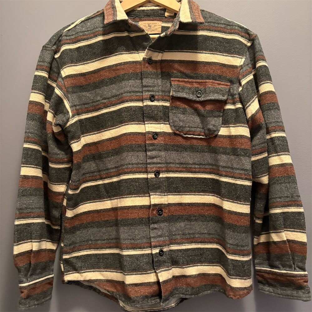 RedHead Men's Casual Button Down Shirt - Gray, Brown, Cream Stripes
